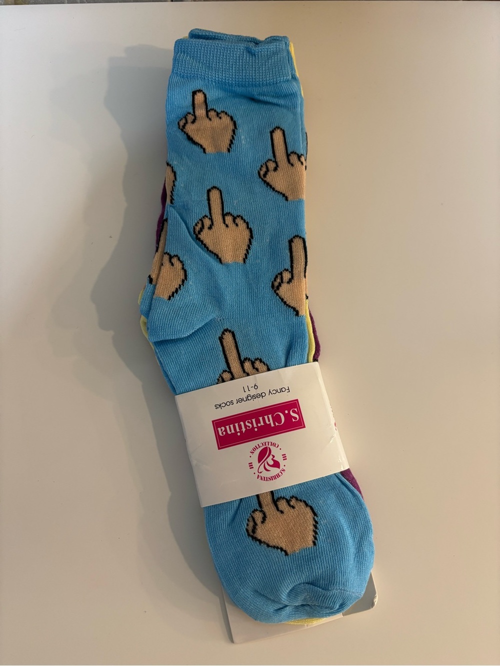 S Christina Novelty Crew Socks 3 Pack Women's 9-11 Middle Finger Emoji NWT